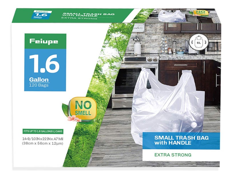 Feiupe 16 Gallon Clear Trash Bag with Handle Small Garbage Bag Trash Can Liner120 Counts16 Gallon